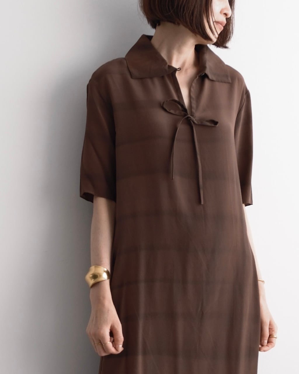 Issey Miyake SS97 Brown Striped Silk Dress