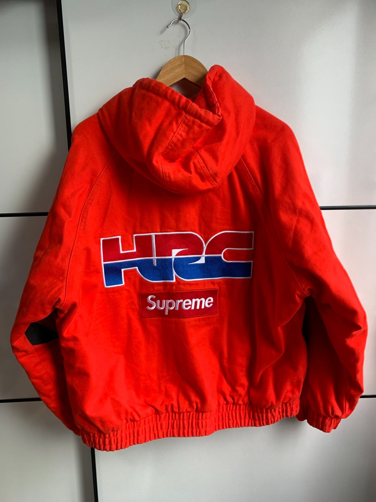 Supreme FW19 Honda Fox Racing Crewneck Red Zip-Up Jacket