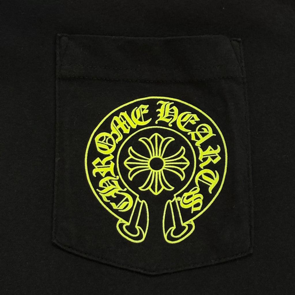 Chrome Hearts Black Fluorescent Green Horseshoe Short Sleeve Top