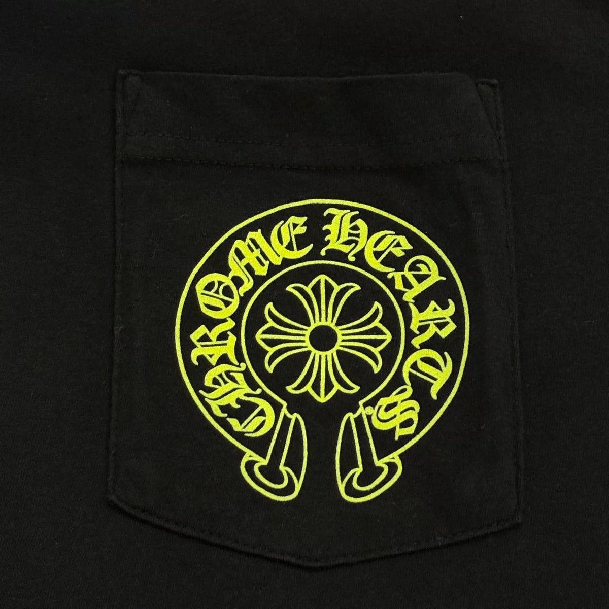 Chrome Hearts Black Fluorescent Green Horseshoe Short Sleeve Top