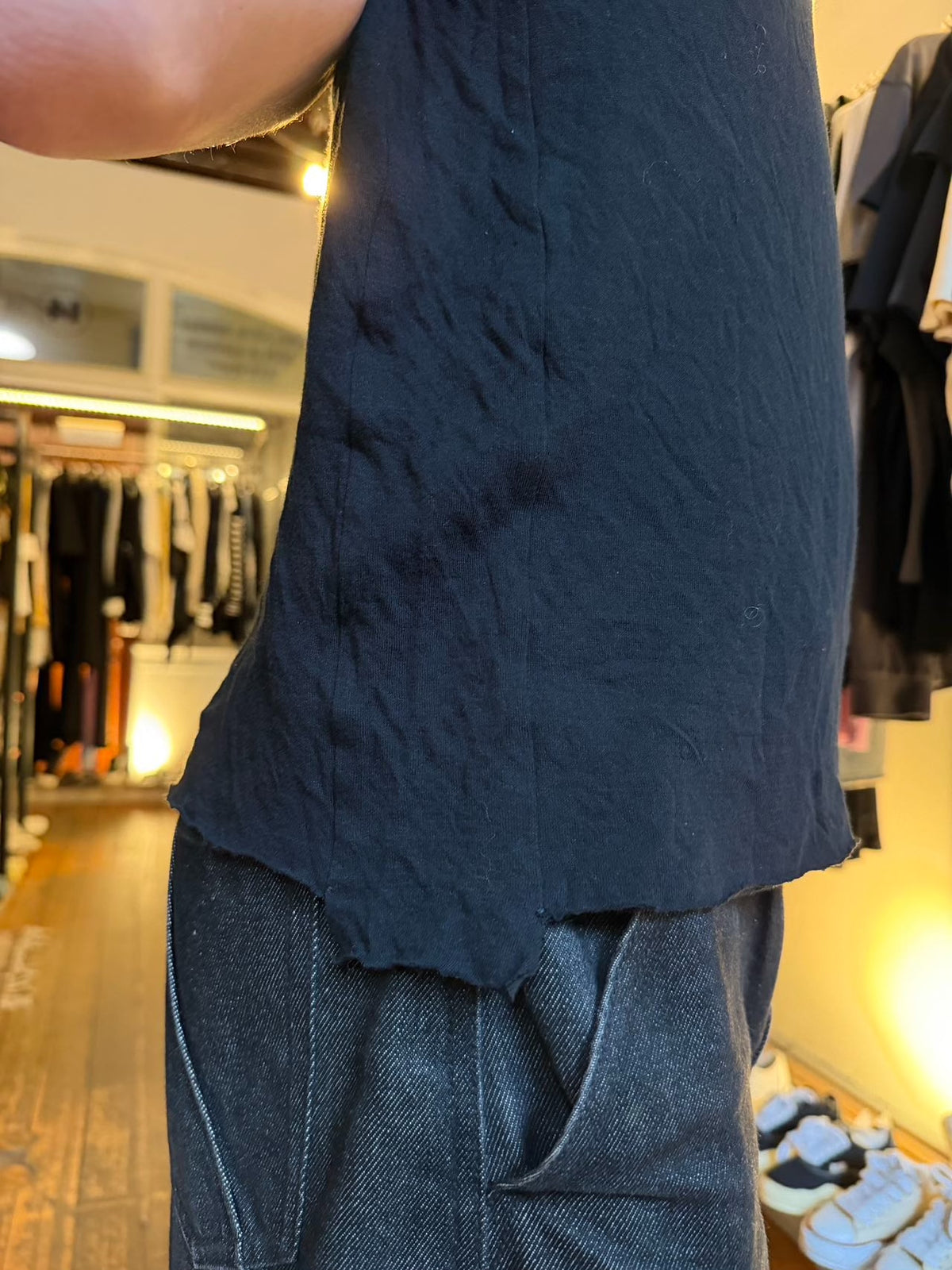 M.A+ SS16 Black Square Neck Cotton T-Shirt