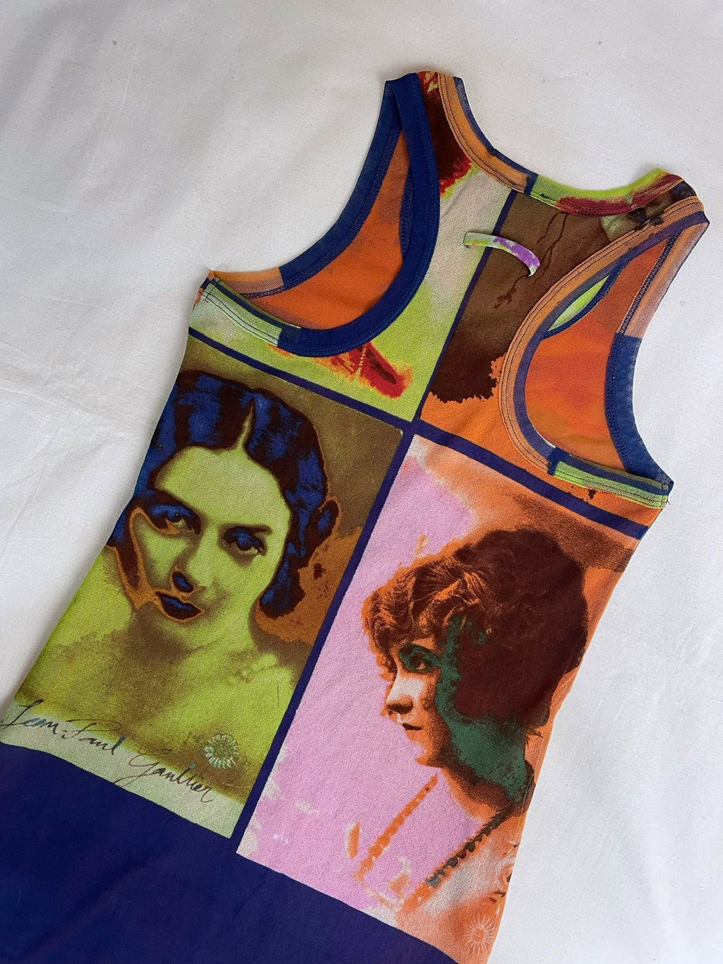 2002 Spring/Summer Jean Paul Gaultier Woman's Face Portrait Mesh Tank Maxi Dress