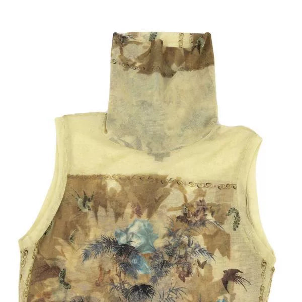 Jean Paul Gaultier Vintage Beige Floral Bird Mesh Top
