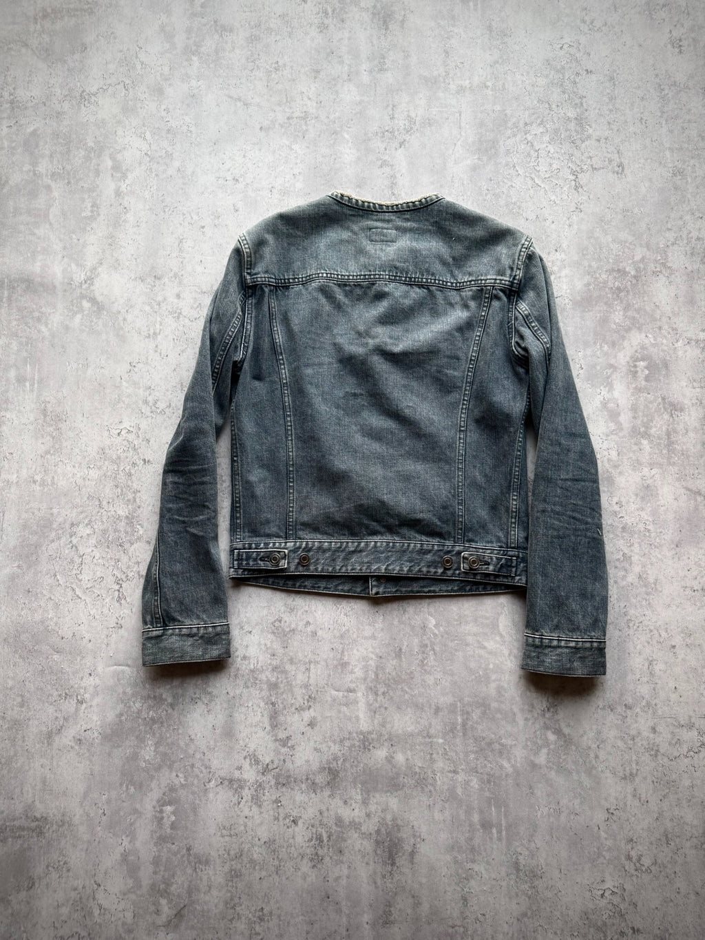 Saint Laurent 13SS Blue-Grey Raw Edge Distressed Denim Jacket by Hedi Slimane
