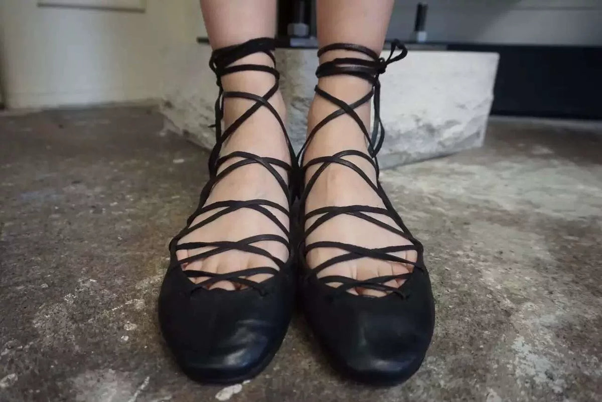 Guidi SS16 Black BLKT Kangaroo Leather Lace-Up Ballet Shoes
