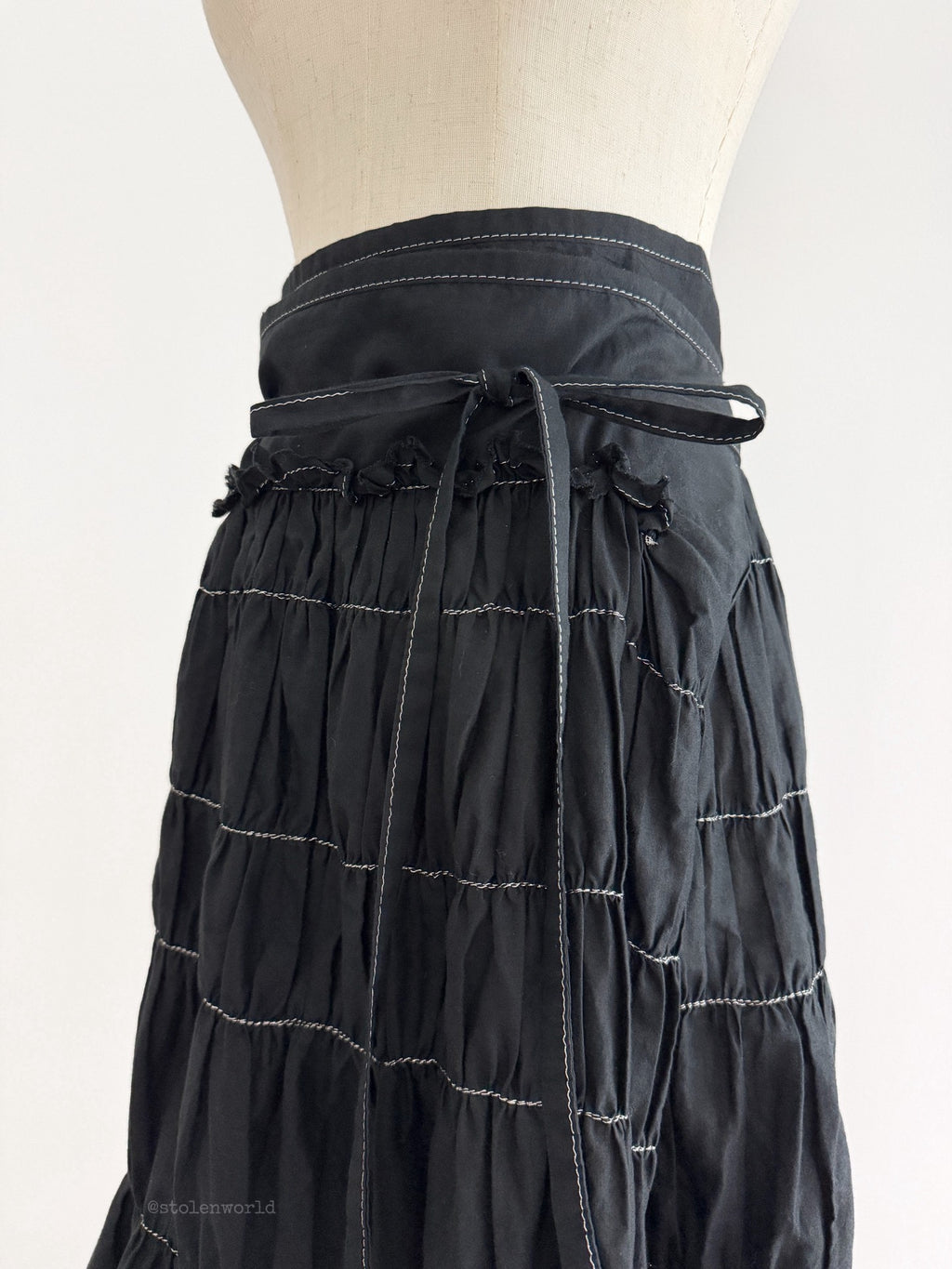 Comme Des Garcons Cotton Linen Ruched Tie-Wrap Silver Skirt - Devines