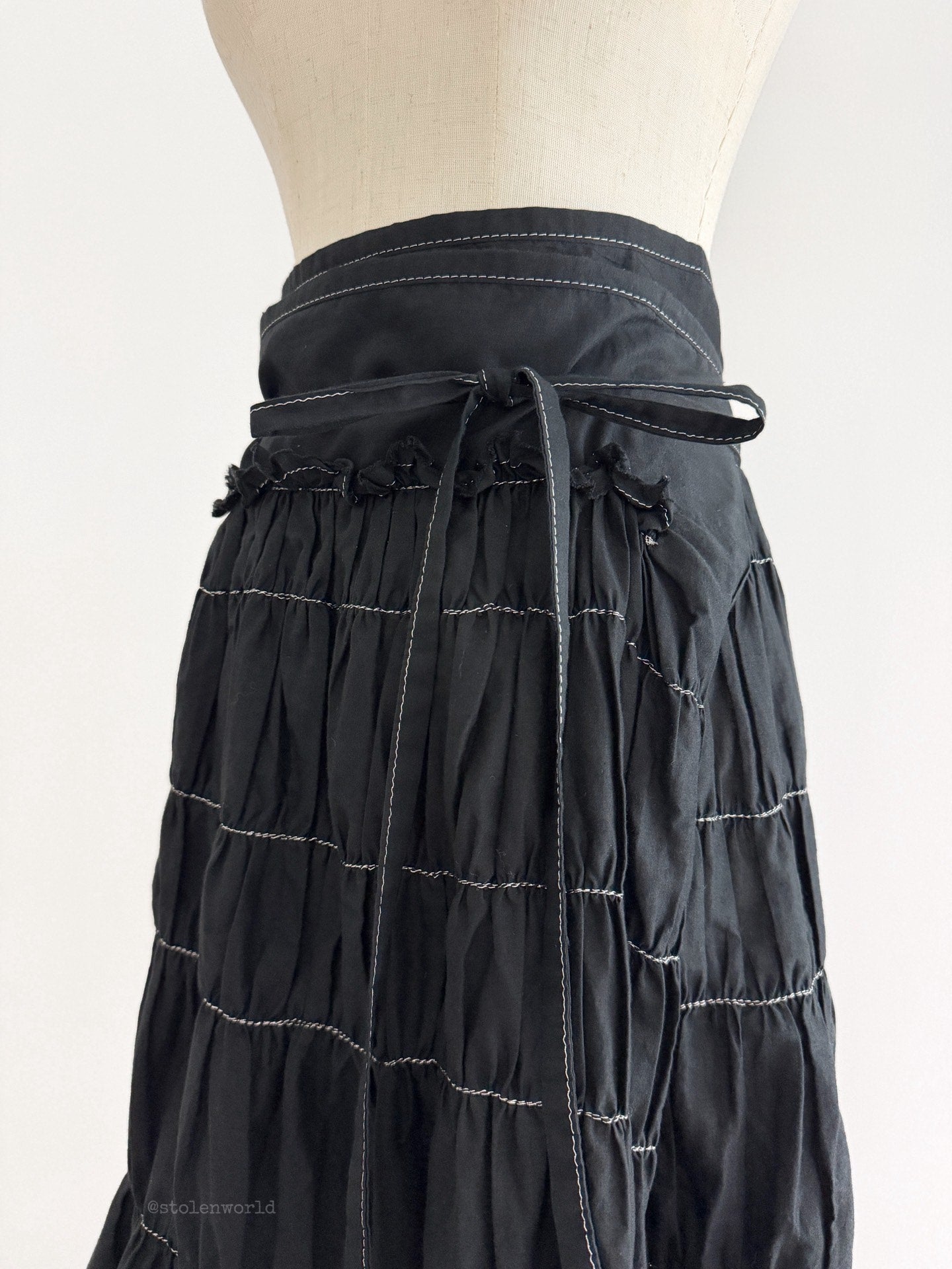 Comme Des Garcons Cotton Linen Ruched Tie-Wrap Silver Skirt - Devines