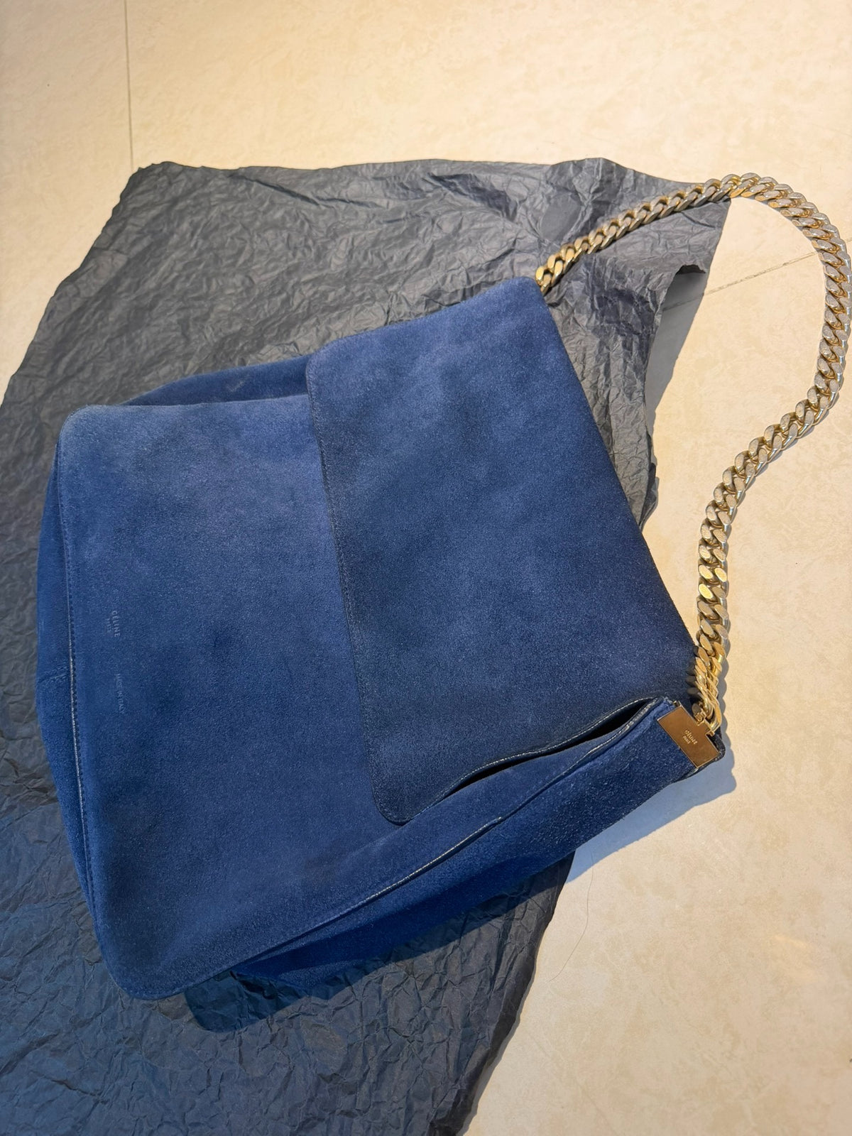 CELINE GOURMETTE Suede Micro-Logo Tote Bag