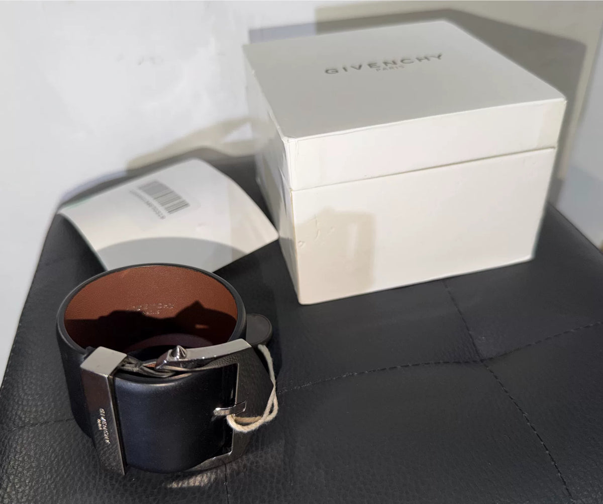 Givenchy Black Leather Wide Cuff Bracelet