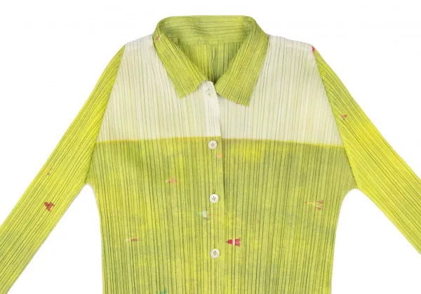 Issey Miyake Vintage Green Floral Pleated Top