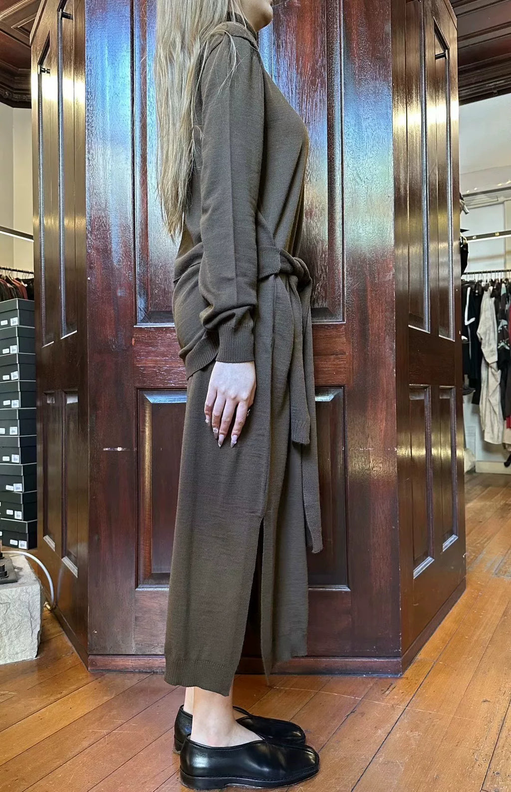 Lemaire FW24 Hazelnut Brown Trompe L‘oeil High Neck Dress