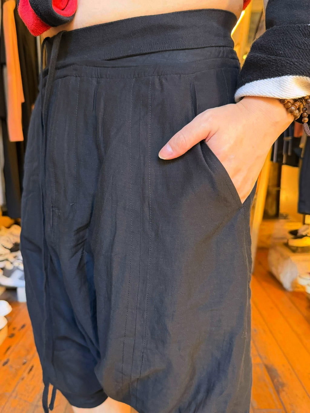 Julius SS15 Black Silk Cotton Pleated Skirt Pants