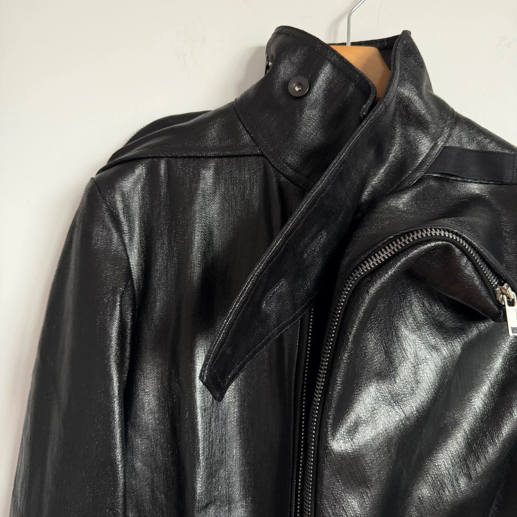 Rick Owens FW17 Black Coated Denim Zip-Up Jacket