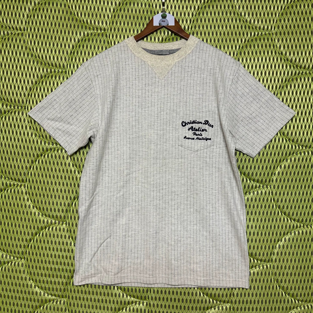 Dior Vintage Vertical Stripe Wool-Cotton Atelier Short Sleeve T-Shirt