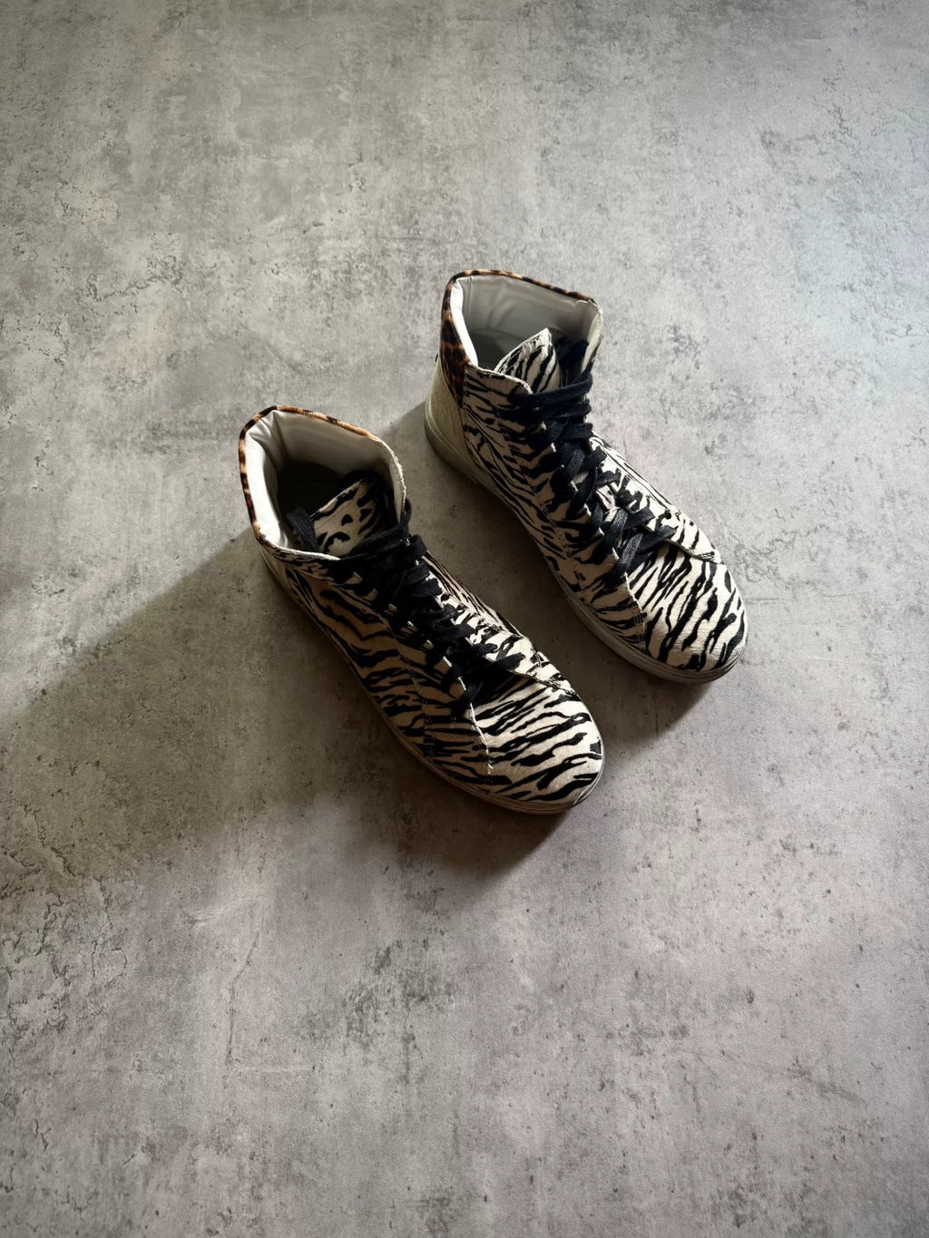 Saint Laurent Paris Black White Zebra Leopard Hair Suede High-Top Sneakers