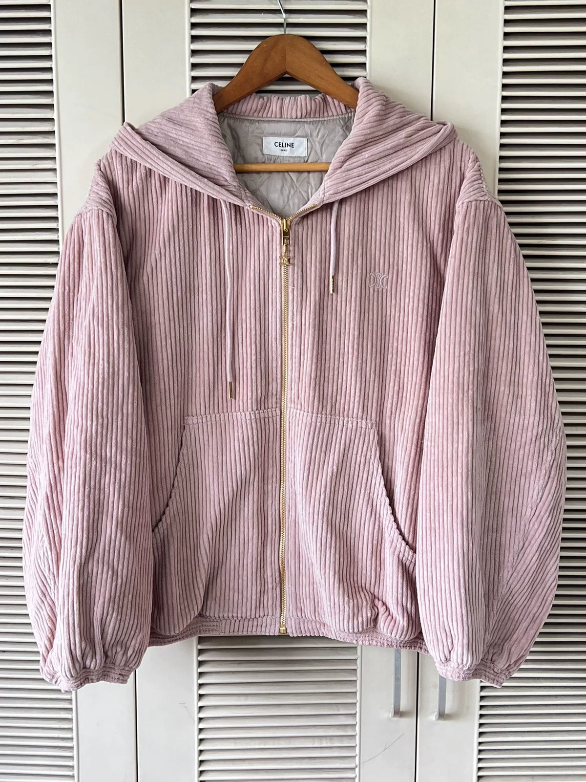 Celine Pink Corduroy Hooded Jacket