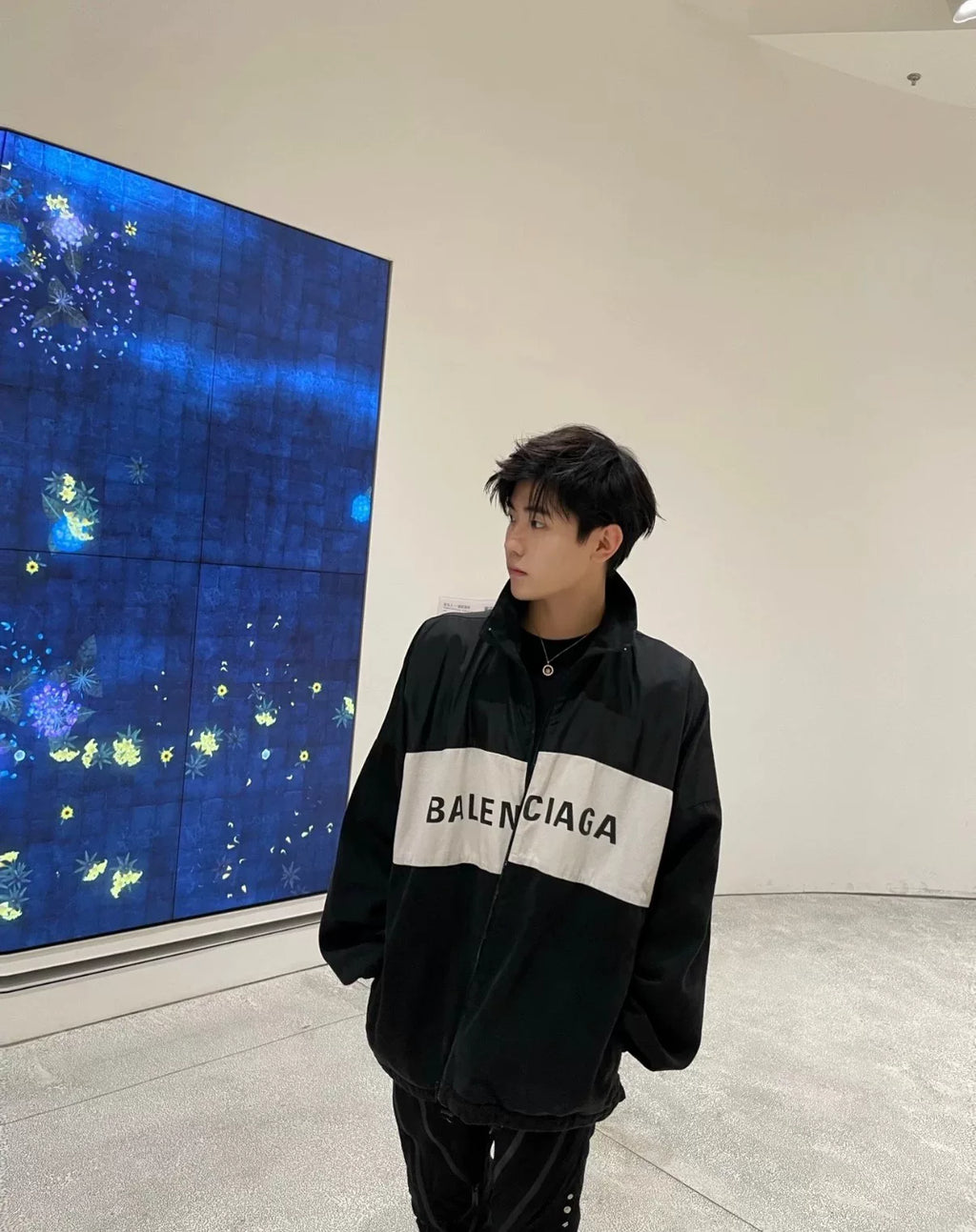 Balenciaga Print Denim Panel Shell Jacket