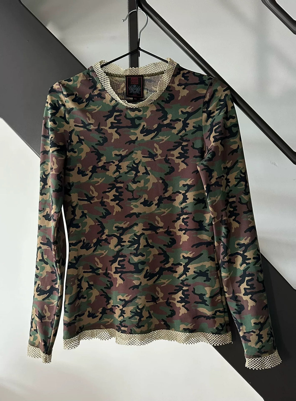 Jean Paul Gaultier JPG Camo Long Sleeve Mesh Top