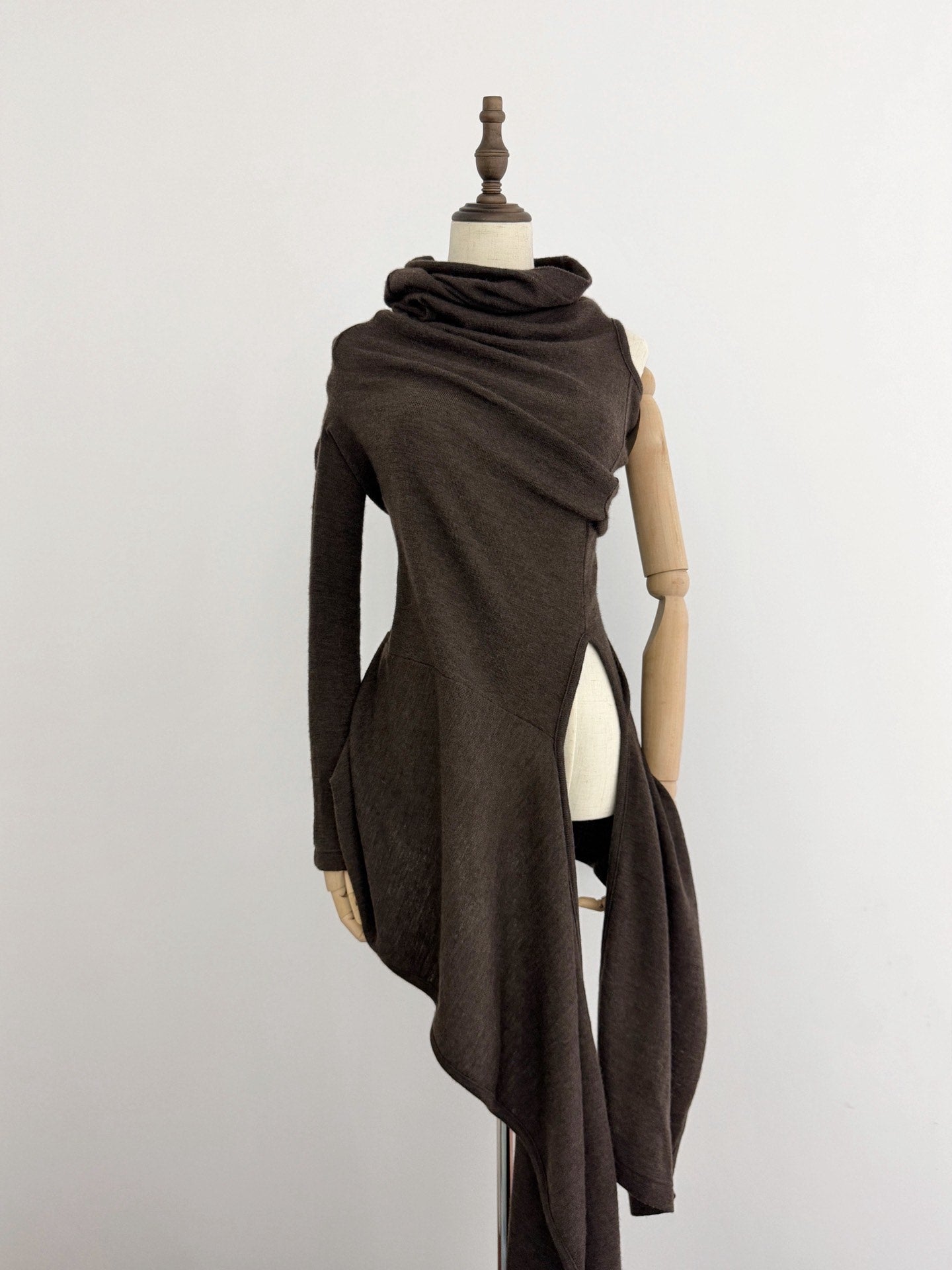 Yohji Yamamoto Y's Irregular Two-Way Wool Brown Top - Devines