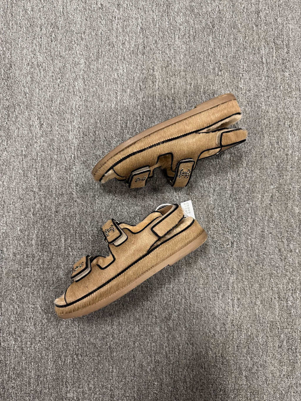 Chanel Milk Tea Horsehide Velcro Sandals