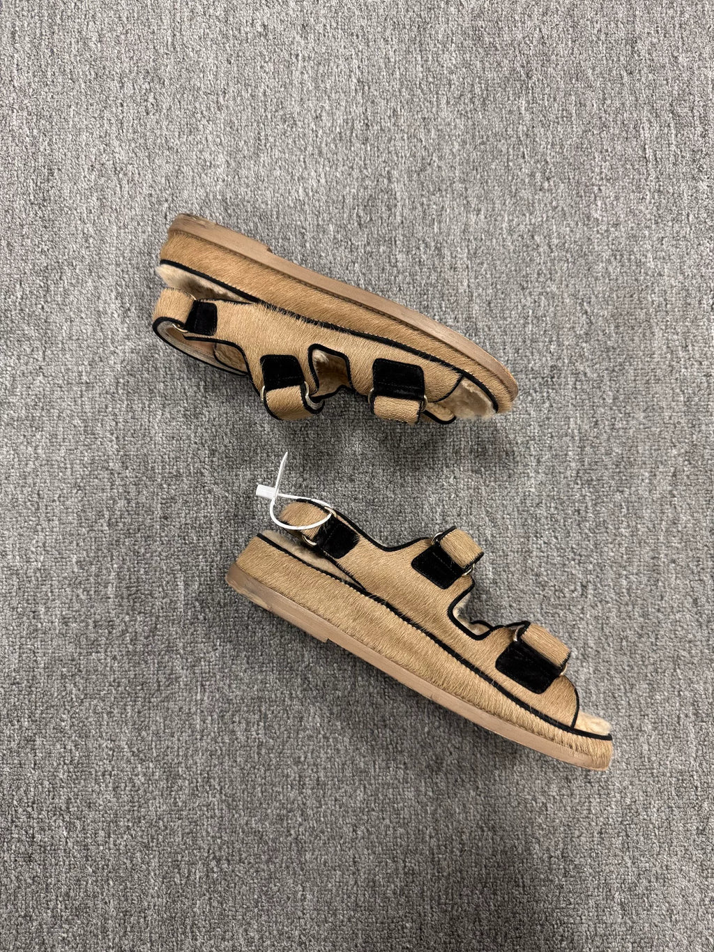 Chanel Milk Tea Horsehide Velcro Sandals