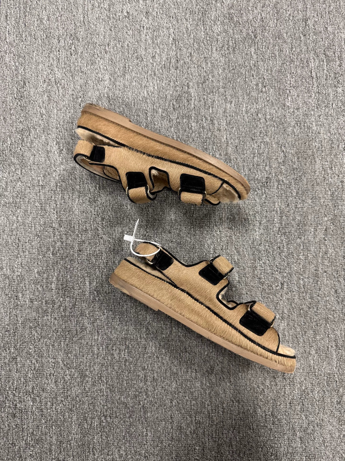 Chanel Milk Tea Horsehide Velcro Sandals