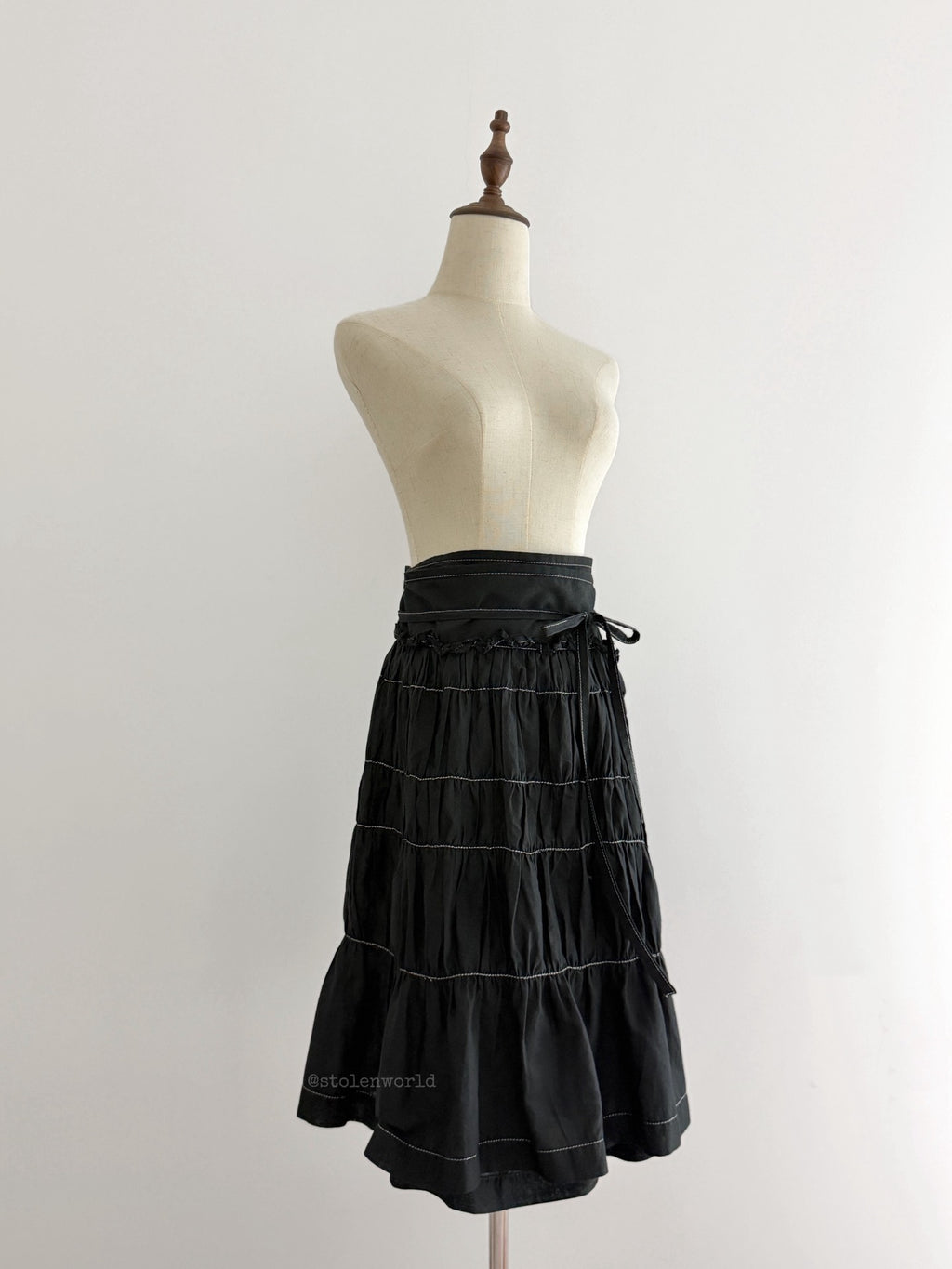 Comme Des Garcons Cotton Linen Ruched Tie-Wrap Silver Skirt - Devines