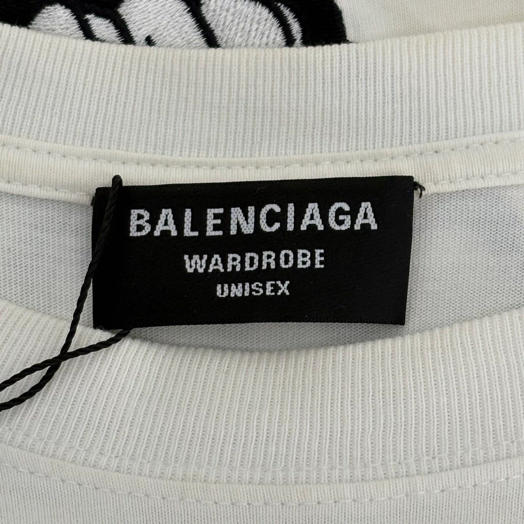 Balenciaga Dissolved Smile Scissors Embroidered Short Sleeve Top
