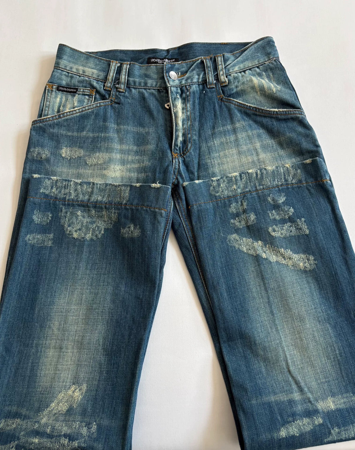 DG patch jeans Dolce&Gabbana vintage pre-owned distressed washed-out ripped patch jeans