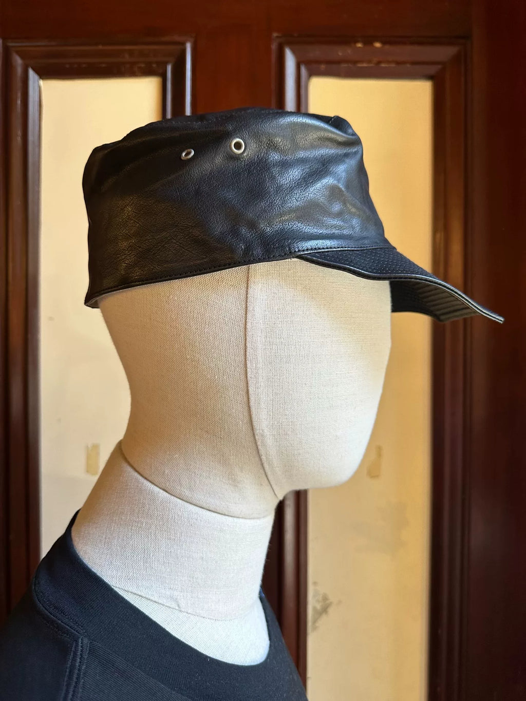 Guidi SS17 Black Kangaroo Leather Linen-Lined Cap