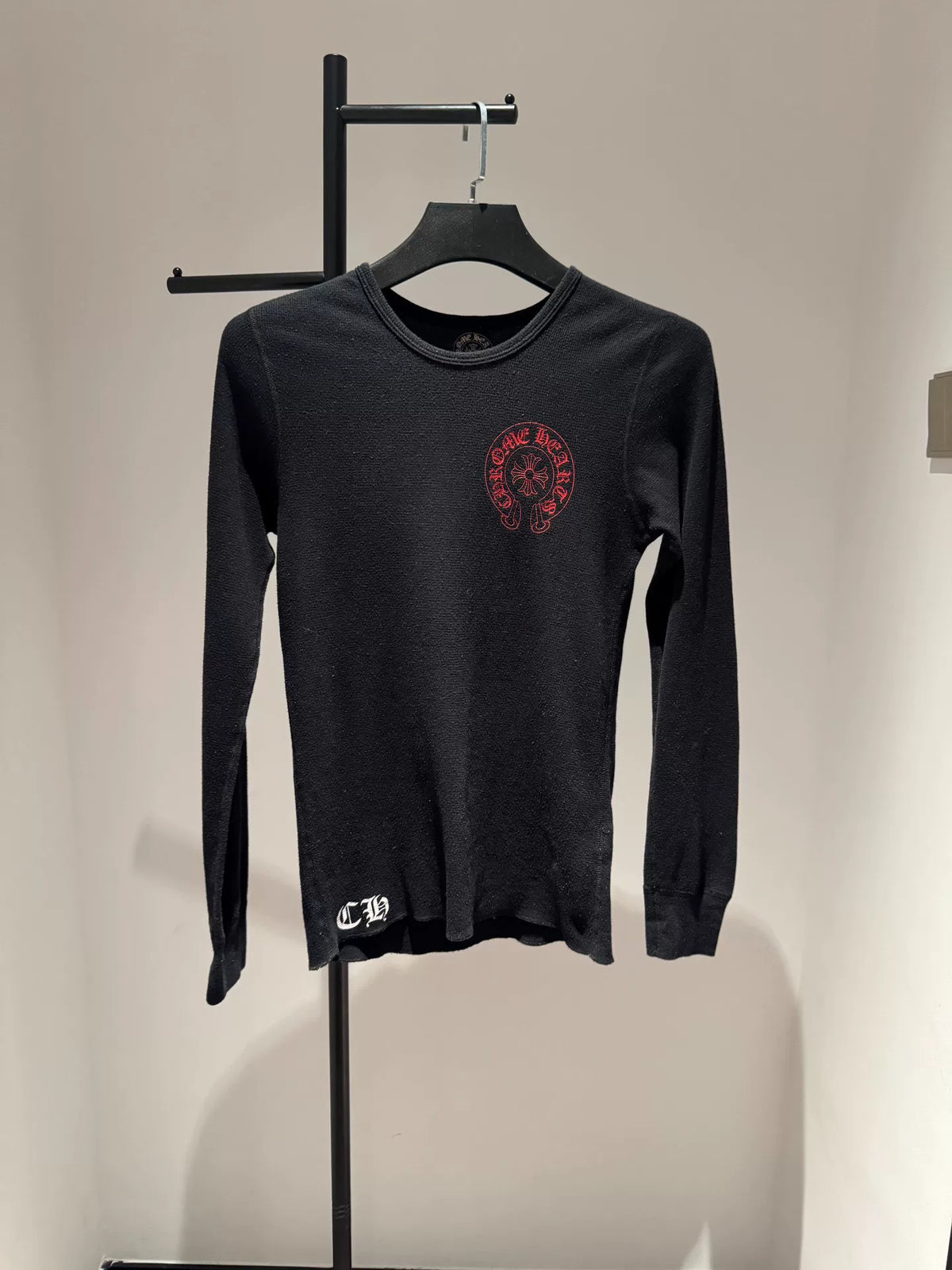 Chrome Hearts Red Horseshoe Cross Floral Waffle Long Sleeve Top