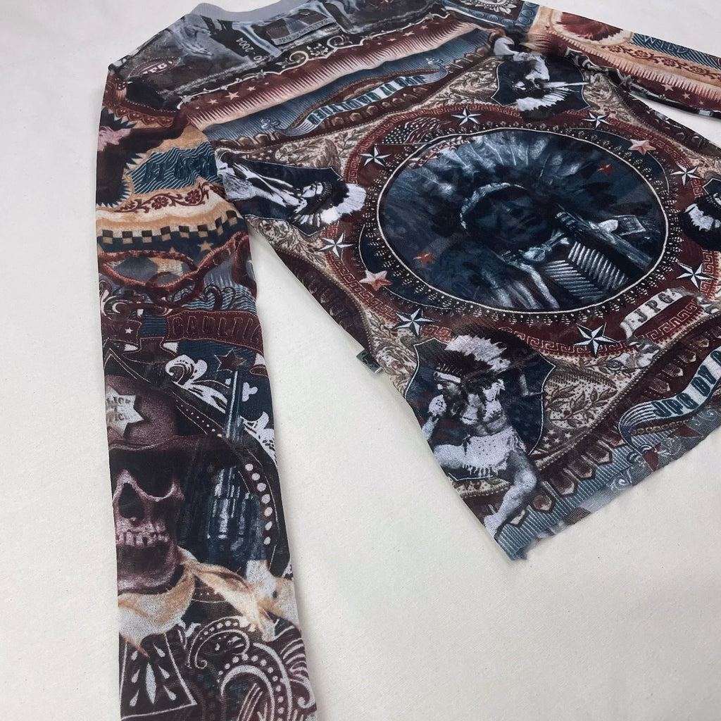 2004 Fall/Winter Jean Paul Gaultier Indian X-Ray Skull Pattern Mesh Cardigan