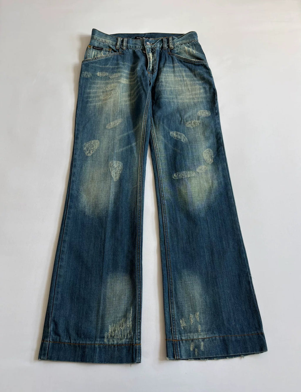 DG patch jeans Dolce&Gabbana vintage pre-owned distressed washed-out ripped patch jeans