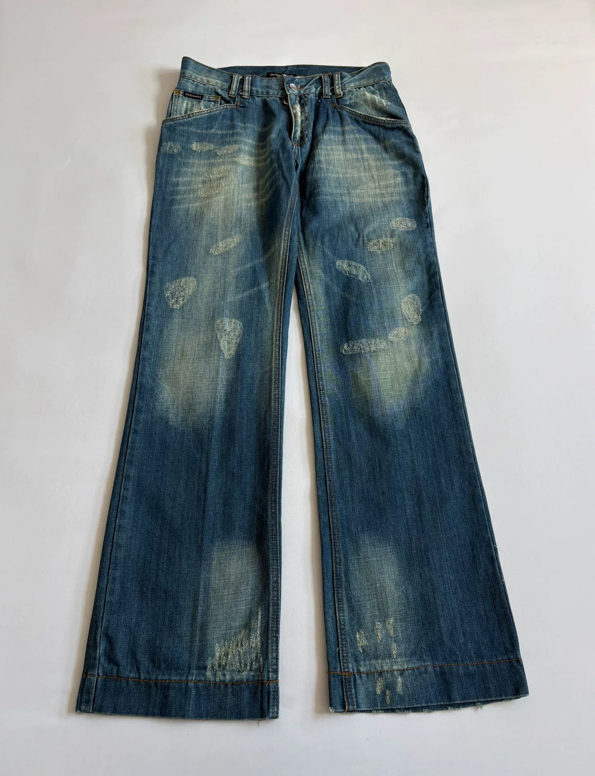 DG patch jeans Dolce&Gabbana vintage pre-owned distressed washed-out ripped patch jeans