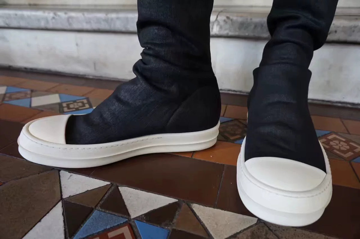 Rick Owens DRKSHDW Black Coated Fabric Sock Boots