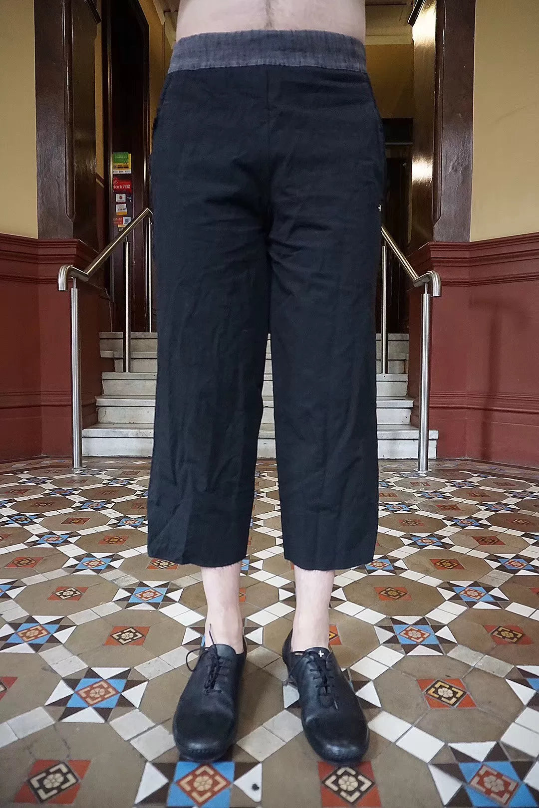 M.A+ SS19 Black Gathered Adjustable Hem Cotton Ramie Linen Trousers