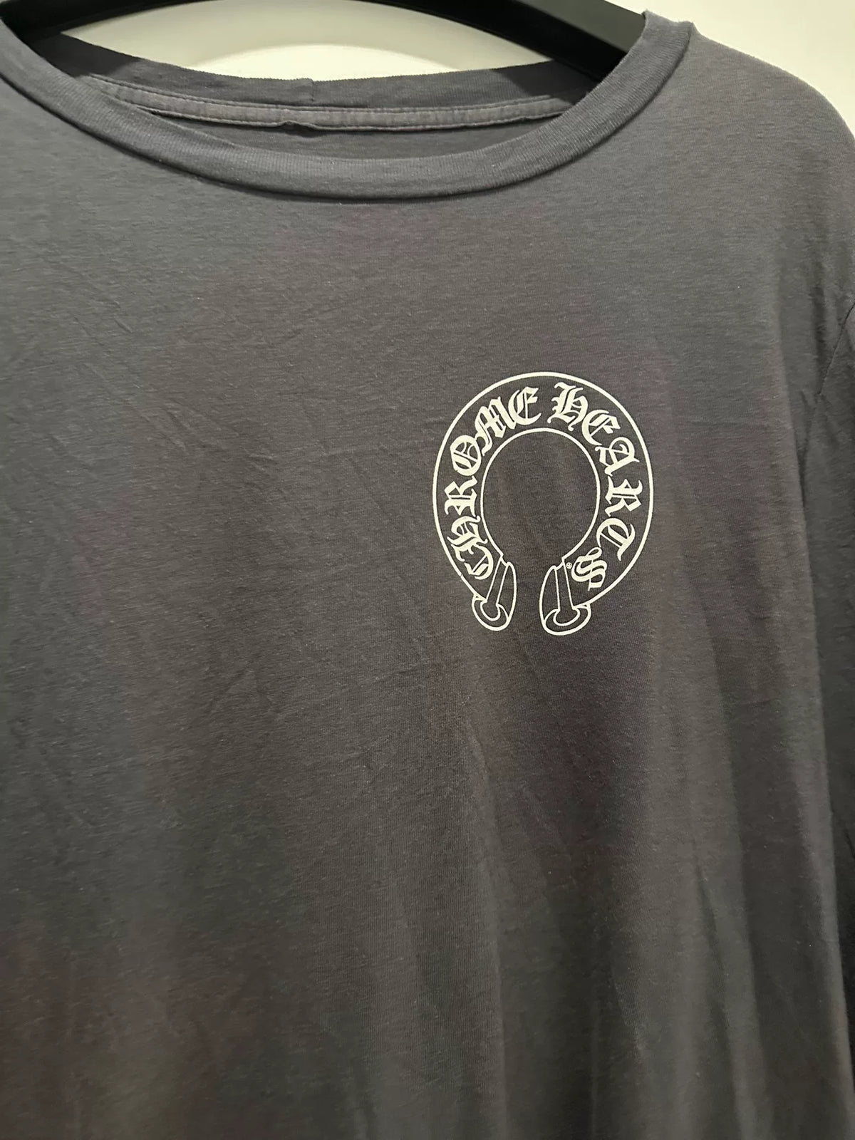 Chrome Hearts gray arm Sanskrit horseshoe T-bar long-sleeve shirt