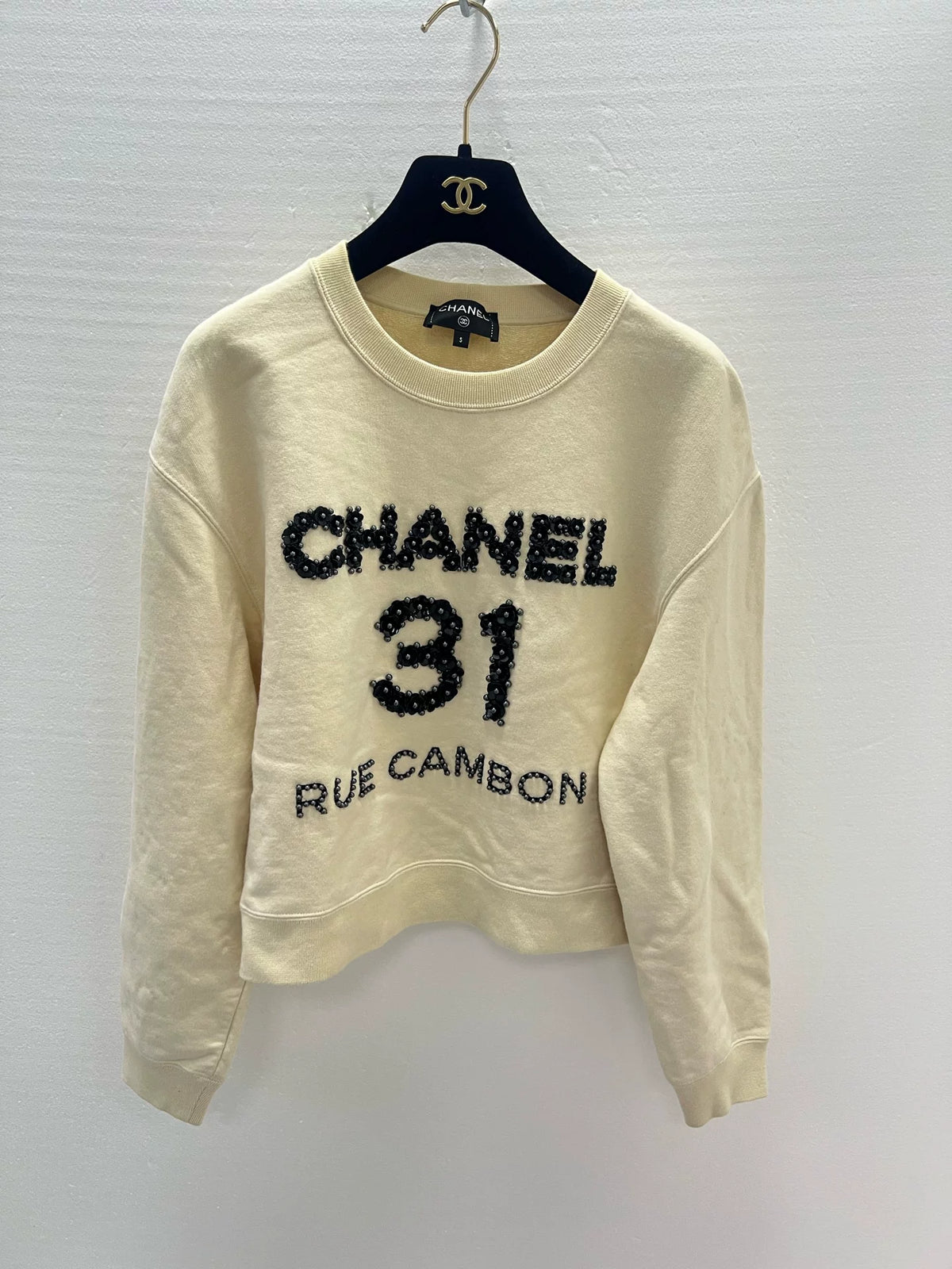 Chanel Sequin Logo Cotton Crew Neck Sweater