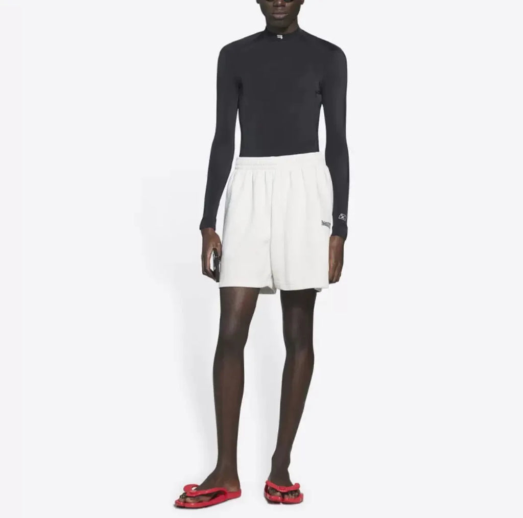Balenciaga Off-White Cola Embroidered Cotton Shorts