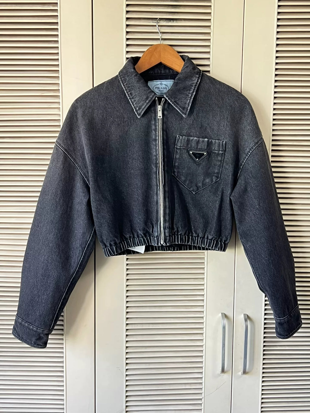 Prada Gray Denim Triangle Logo Jacket