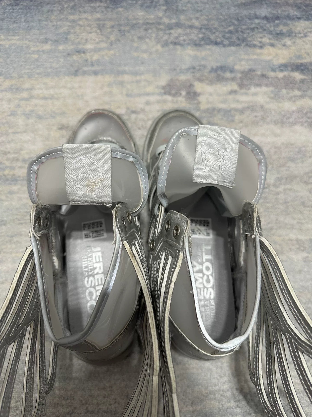 Adidas x Jeremy Scott Wings Silver Patent Leather Cutout Skeleton Wing Sneakers