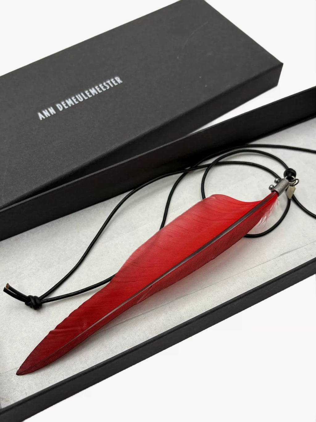 Ann Demeulemeester SS20 Red Raven Feather Leather Cord Necklace