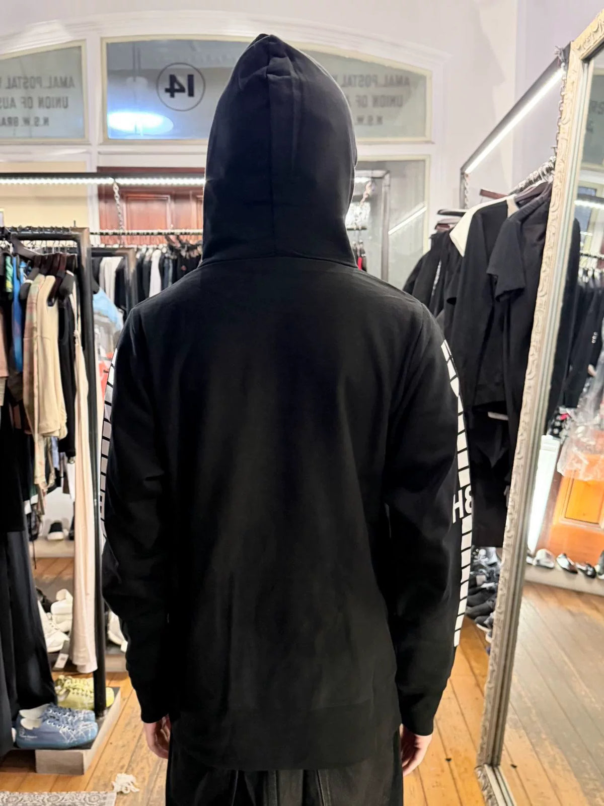 HBA Hood By Air FW15 Black Detroit Print Hooded Sweatshirt