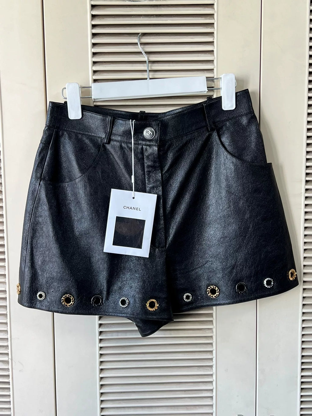 Chanel Black Metallic Leather Shorts