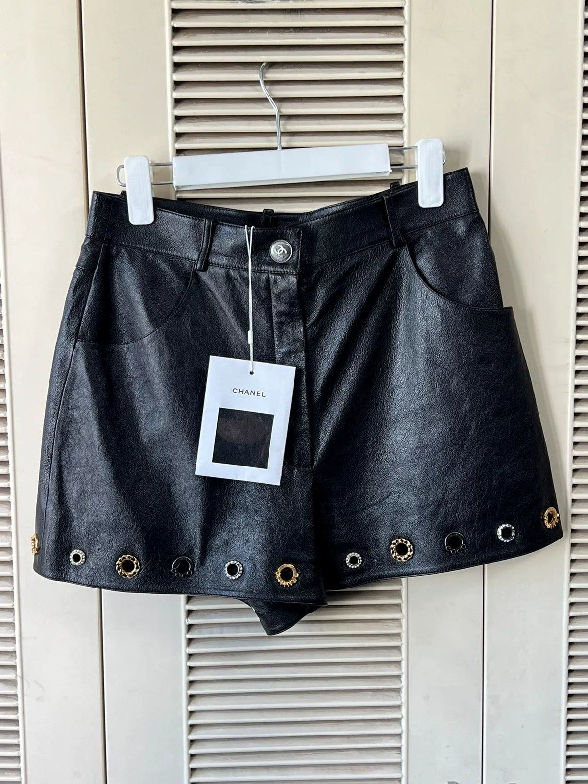 Chanel Black Metallic Leather Shorts