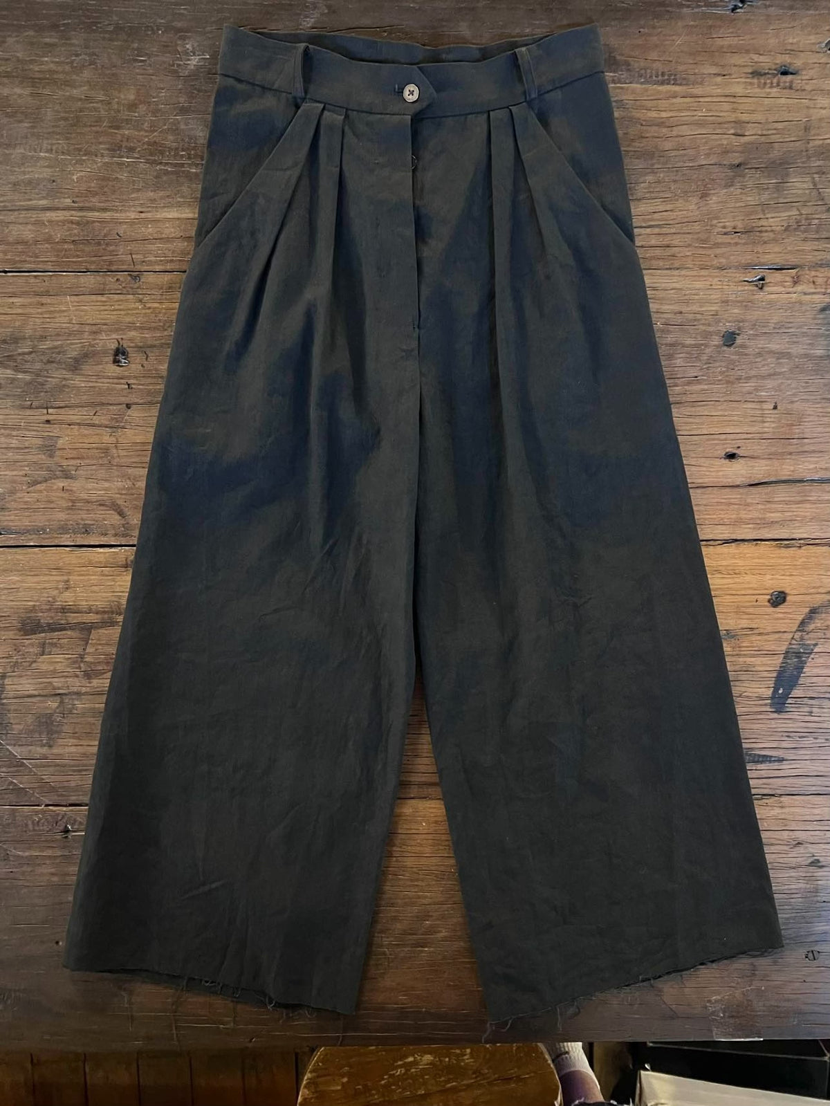 M.A+ SS16 Black Pleated Cotton Linen Trousers