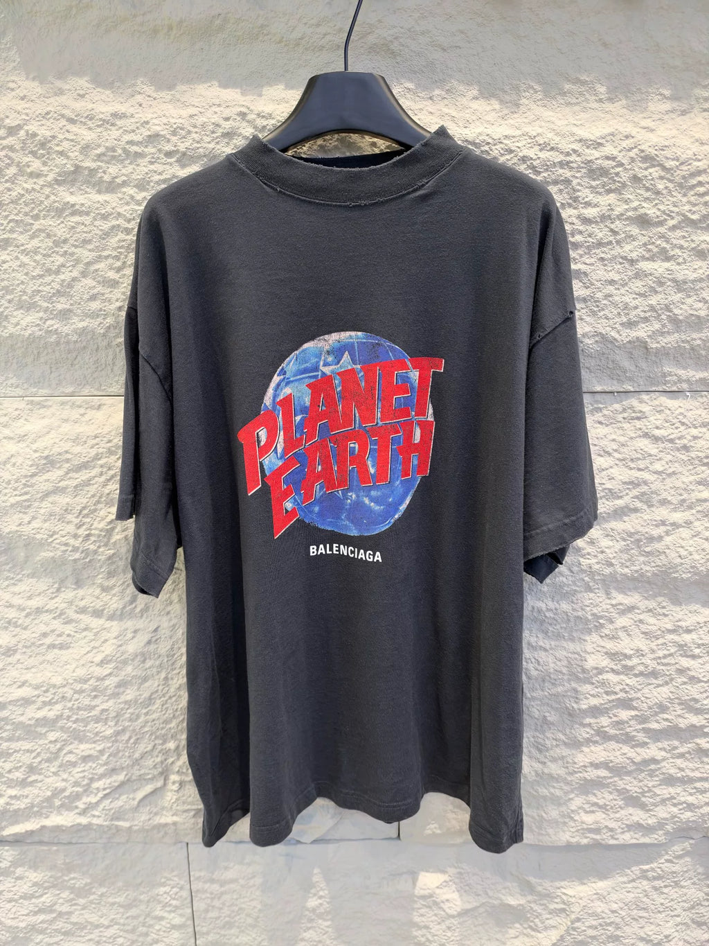 Balenciaga Black Planet Earth Printed Short Sleeve T-Shirt