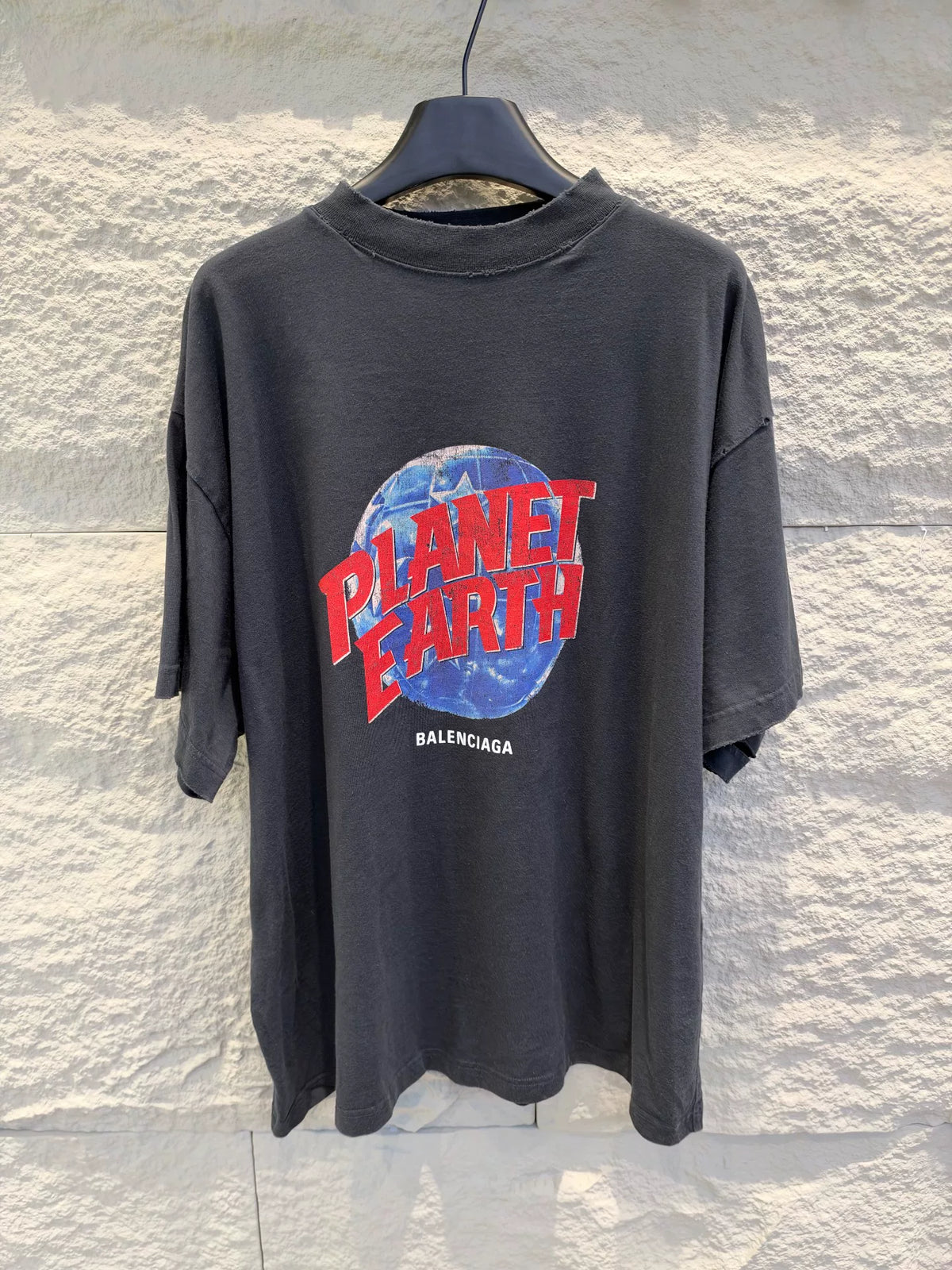Balenciaga Black Planet Earth Printed Short Sleeve T-Shirt