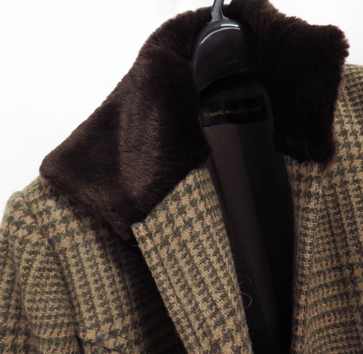 Comme Des Garçons 1970s Wool Plaid Faux-Fur Trimmed Coat
