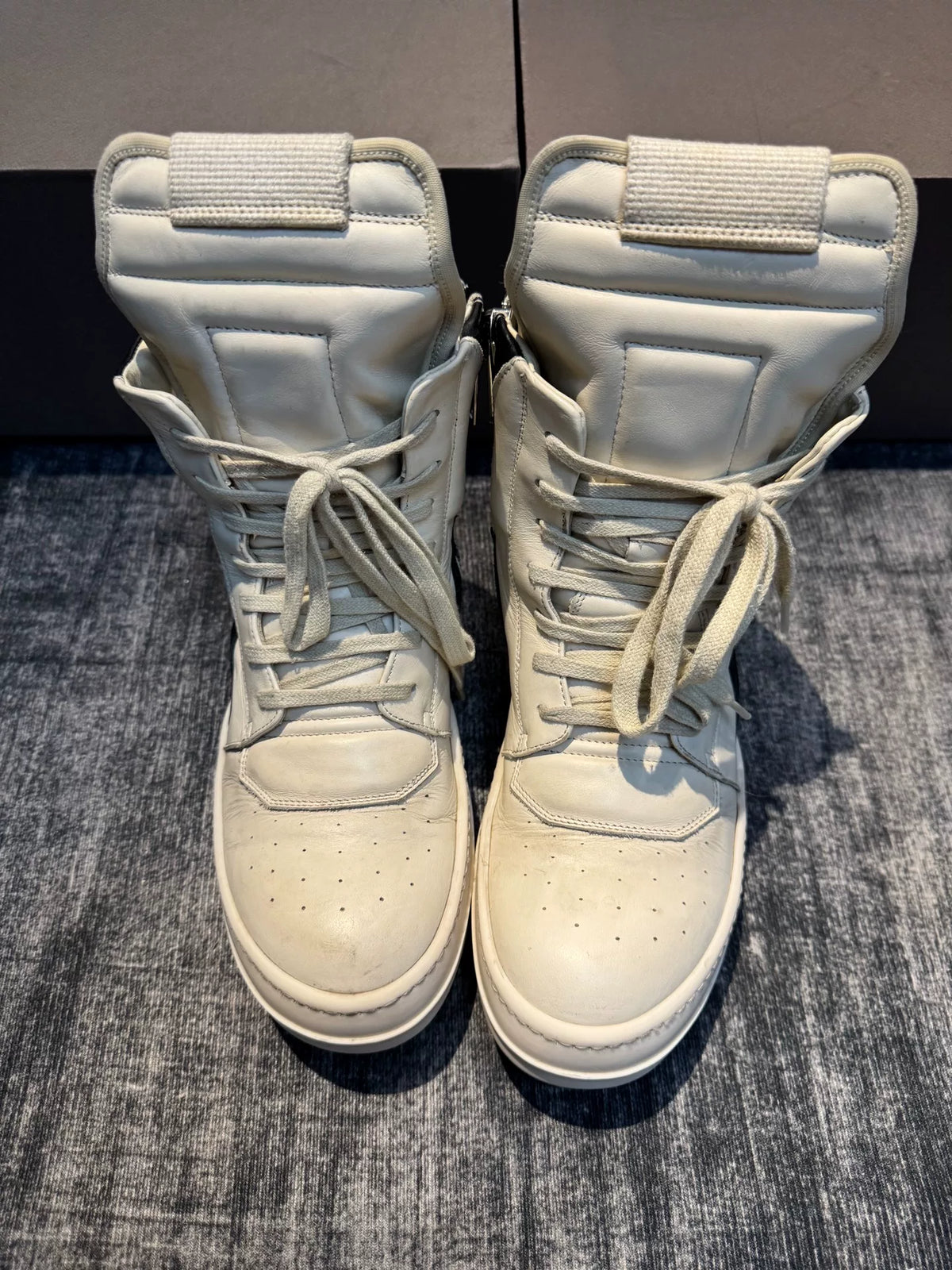 Rick Owens Inverted-Triangle White Black Sneakers